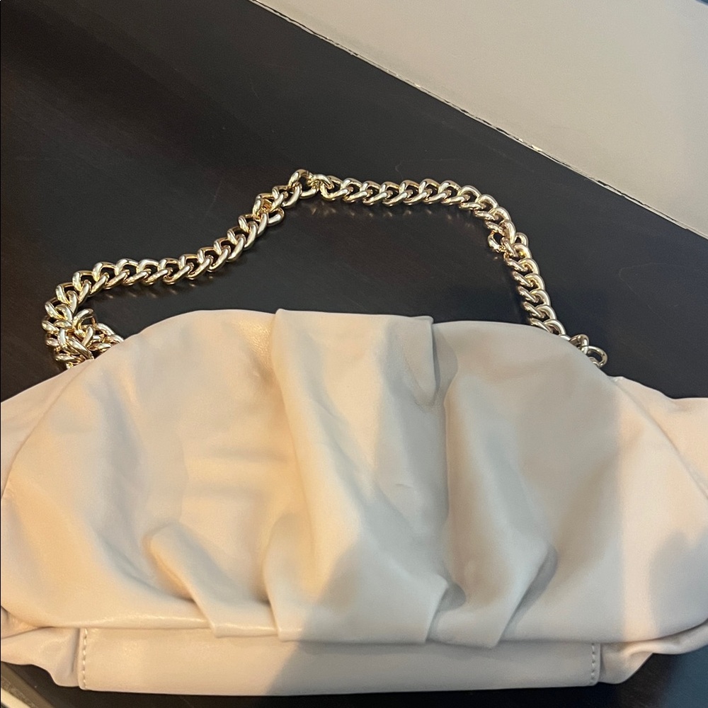 Target Cream Ruched Clutch with Gold Chain